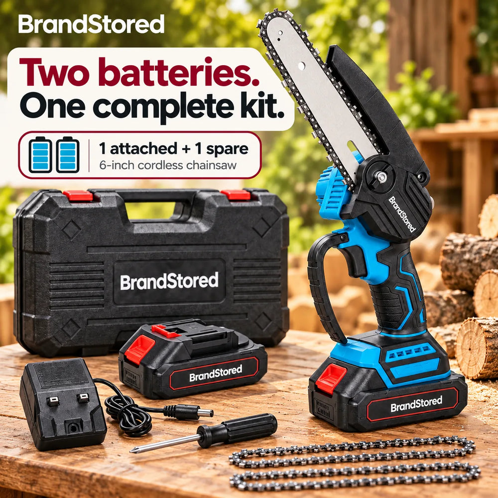 Two rechargeable batteries included with the BrandStored 6-inch chainsaw