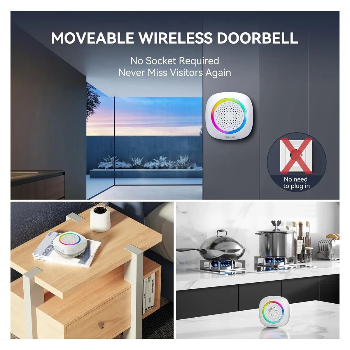 TECKNET wireless doorbell, White features
