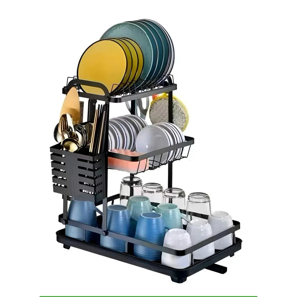 3-Tier Dish Drying Rack with Drain Tray & Utensil Holder
