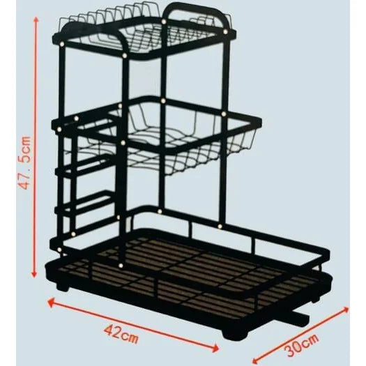 3-Tier Dish Drying Rack with Drain Tray & Utensil Holder – view 2