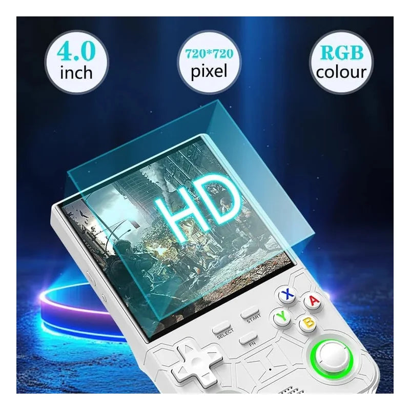 R36 Ultra white handheld console, 4-inch IPS display detail