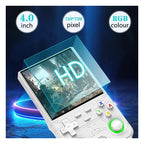 R36 Ultra white handheld console, 4-inch IPS display detail