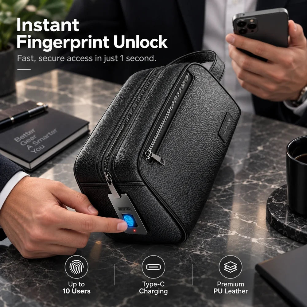 Premium Secure Fingerprint Sensor Cary Pouch with Multi Pockets & 10 User Profiles