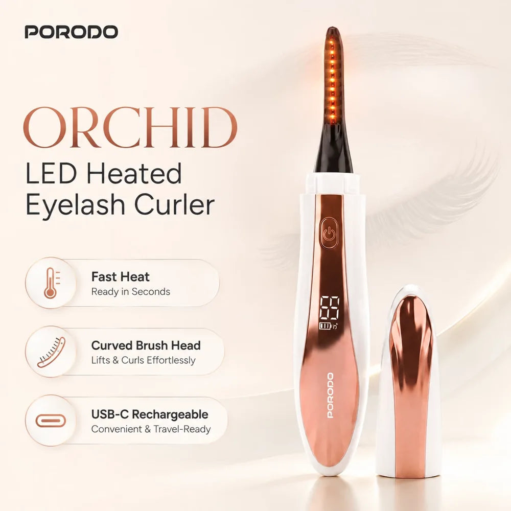 Porodo Orchid LED Heated Eyelash Curler - Rechargeable Rose Gold Lash Curler