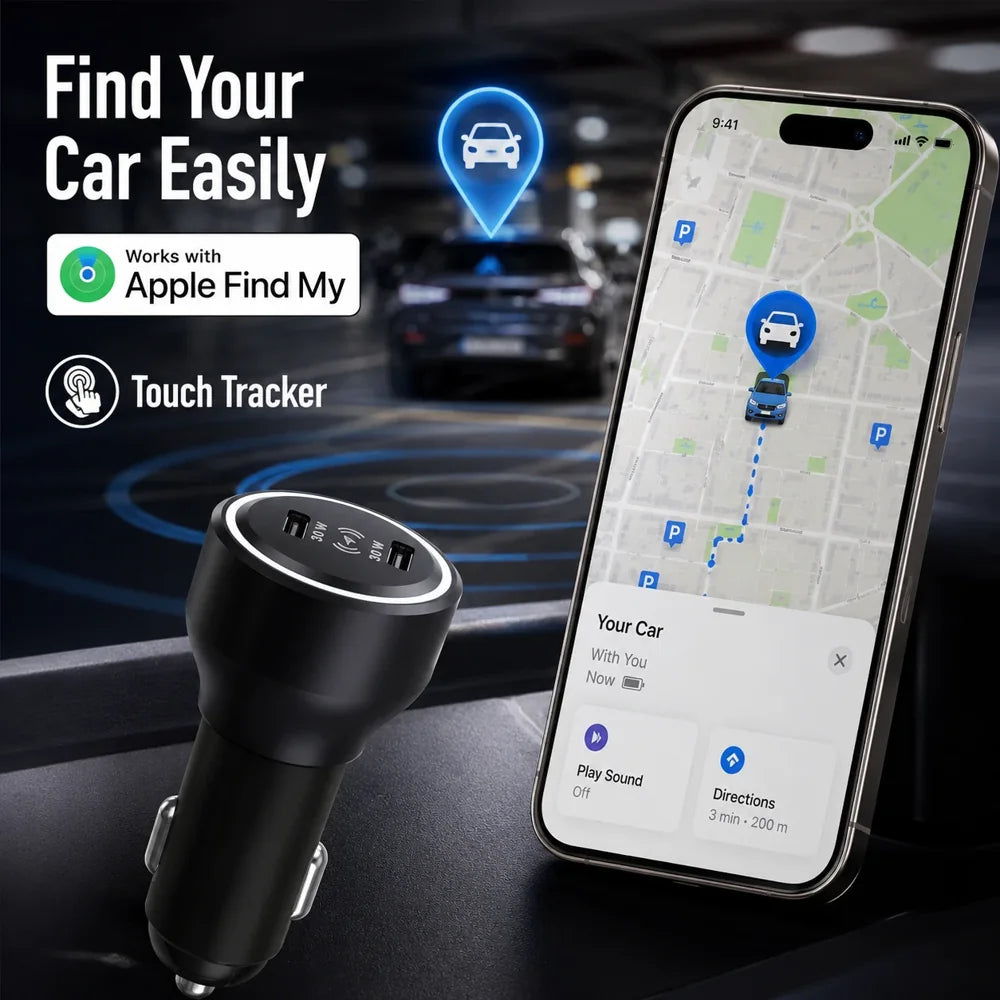 Porodo 30W Dual USB-C Car Charger + Apple Find My