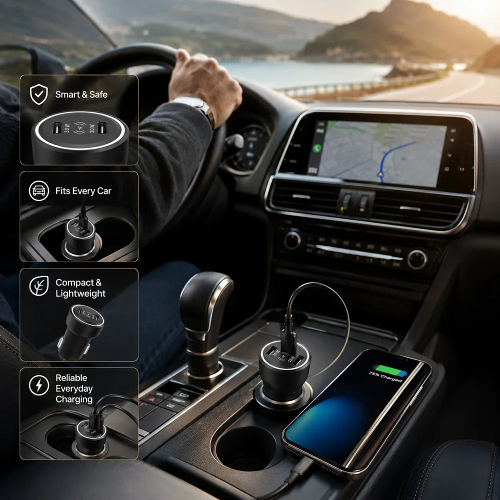Porodo 30W Dual USB-C Car Charger + Apple Find My
